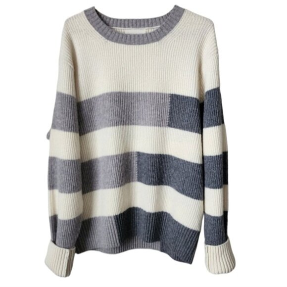 COUNTRY OF ORIGIN 100% lambswool knit colorblock stripe crew sweater XL - Picture 1 of 5